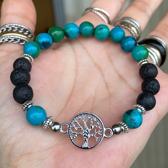 Silverskylight Jewelry - Chrysocolla lava rock tree of life bead bracelet